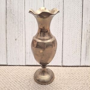 Vintage Brass Bud Vase Fluted Rim Pedestal Base Small Decorative Metal Vase